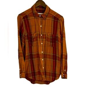 Massimo supply Co. boyfriend fit yellow orange plaid rayon top women S.